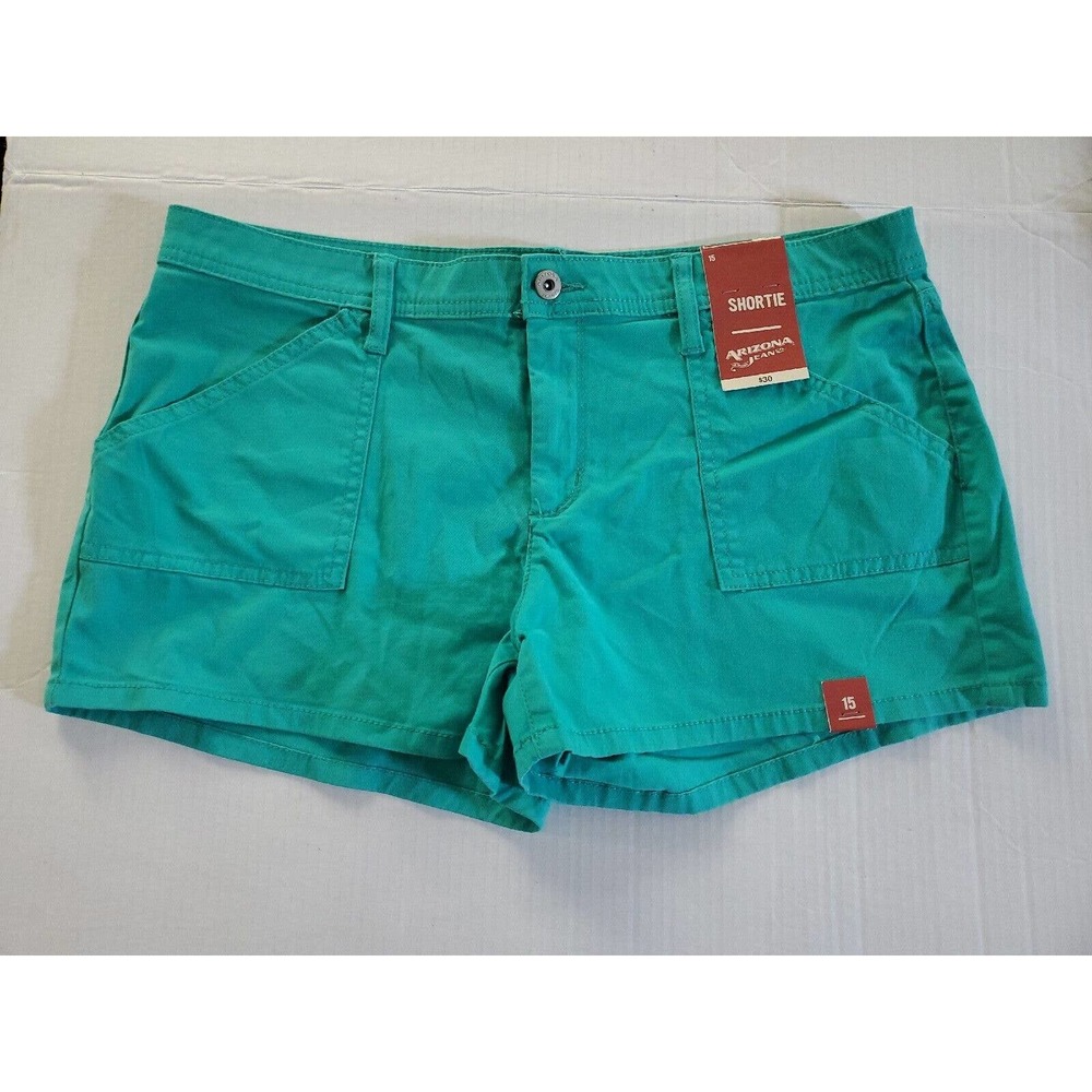 Arizona "Shortie " Short Shorts Jade Green Size 15 Zip Closure Pockets Stretch